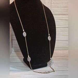 Chico's Long Station Necklace Gold Silver Tone Mixed Metal Layering Statement